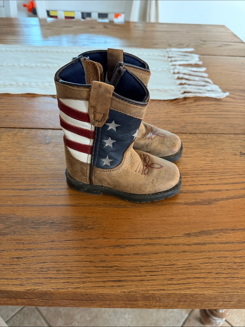 Kids Tan Western Boots with Red, White & Blue Star Accent